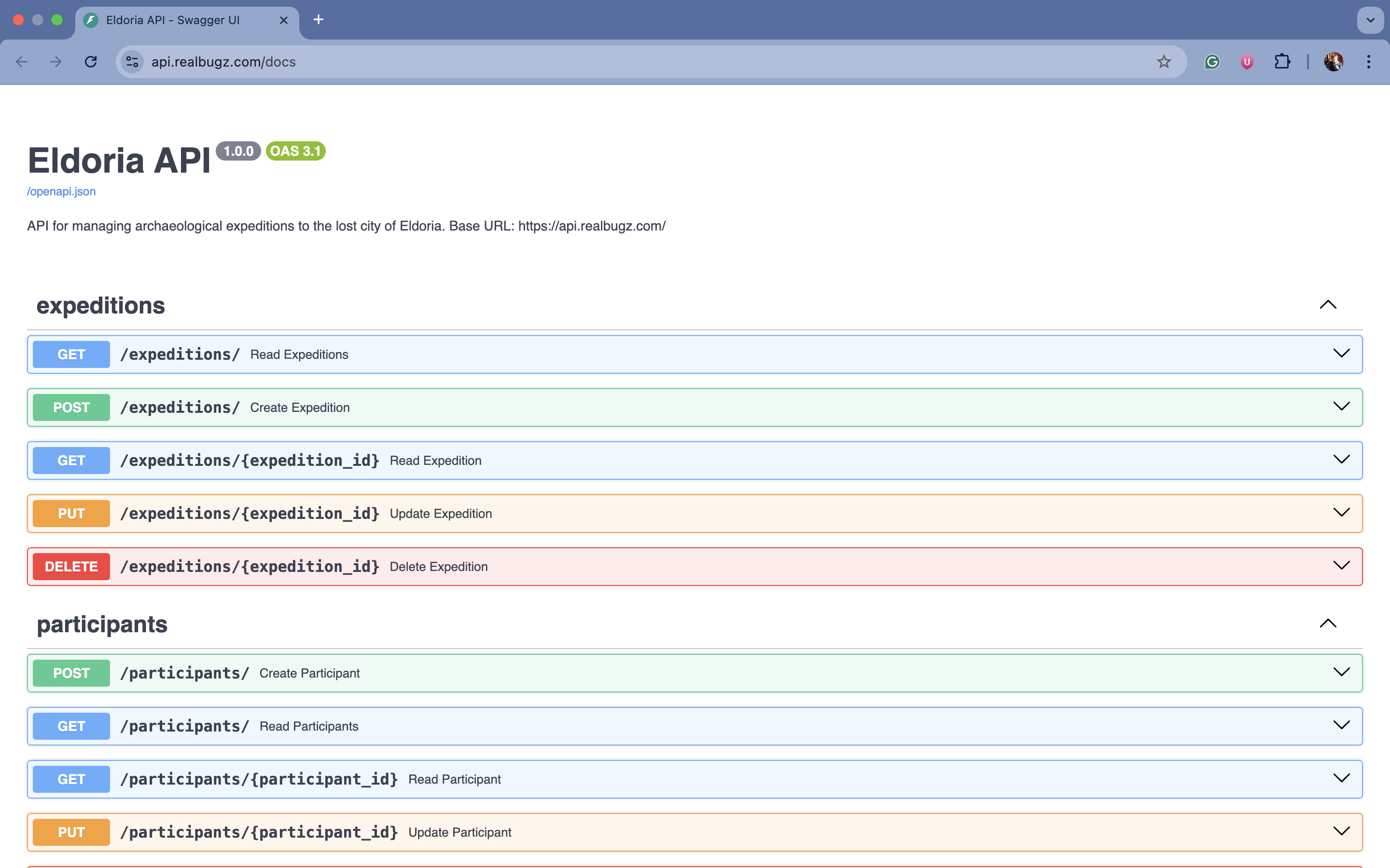 Eldoria API documentation